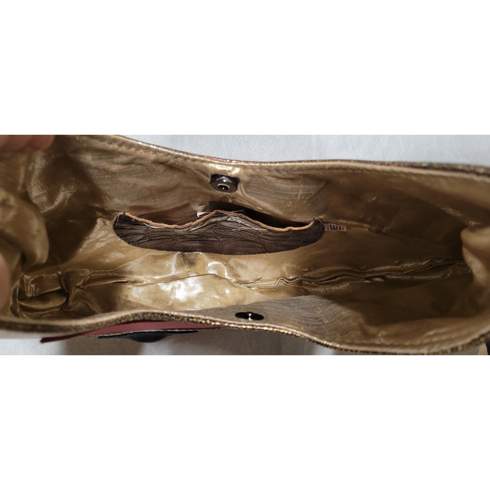 Copper With Multicolor Leather Patchwork  And Plastic Eye Trim Leather Hobo Bag - Picture 5 of 9